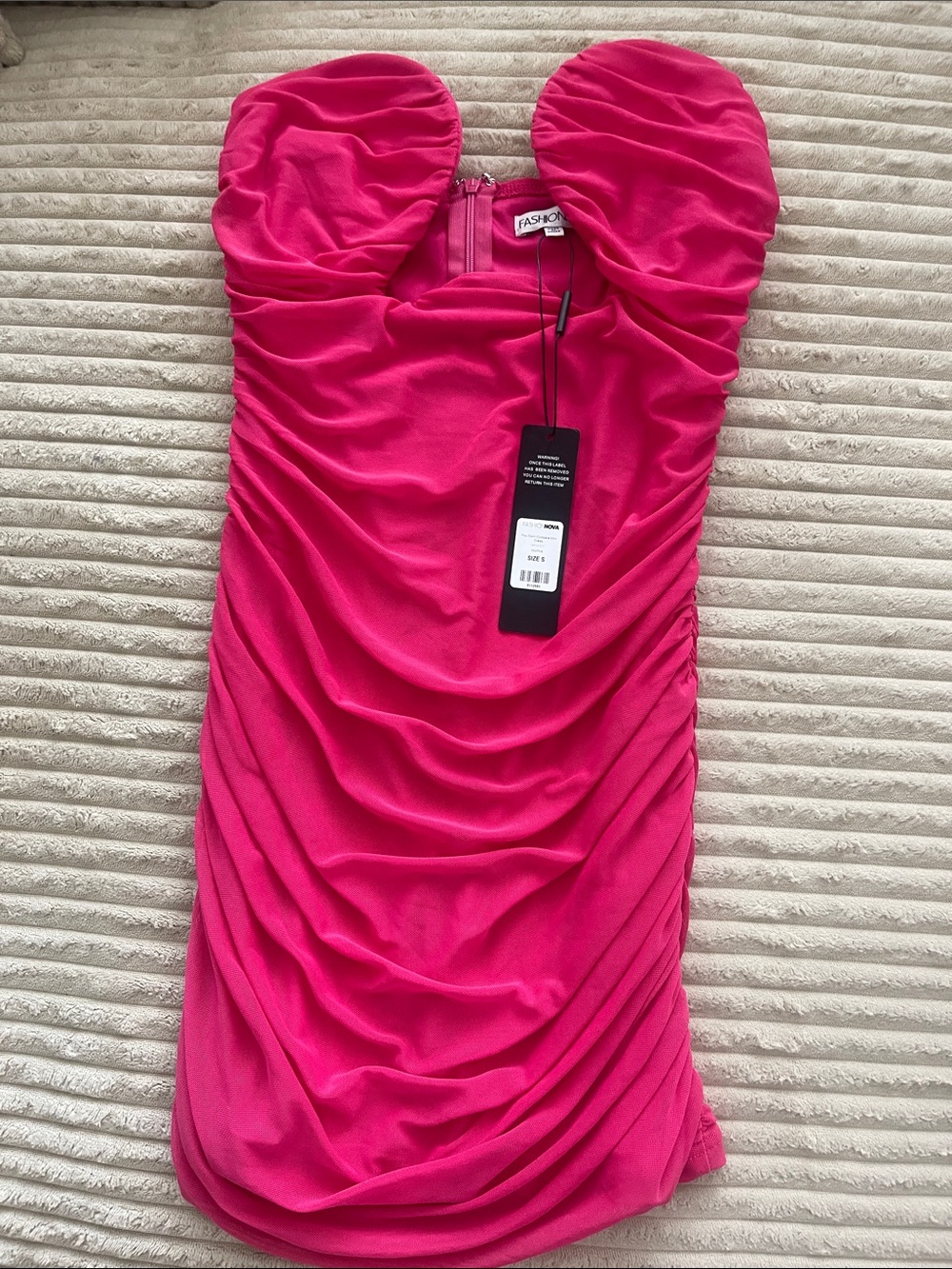 Fashion Nova Strapless Ruched Hot Pink Bodycon Dress